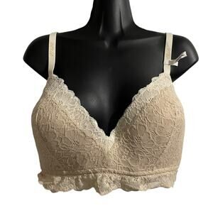 Aerie Womens Bra Size 36DD Real Happy Wireless Lightly Lined Lace Bralette Beige
